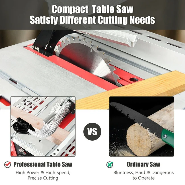 SUGIFT 10 Inch Table Saw with Rip Fence and Miter Gauge, Aluminum Electric Tabletop Saw
