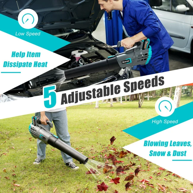 SUGIFT Electrical 5-Speed Cordless Leaf Blower with 4.0Ah Battery and Charger,Gray