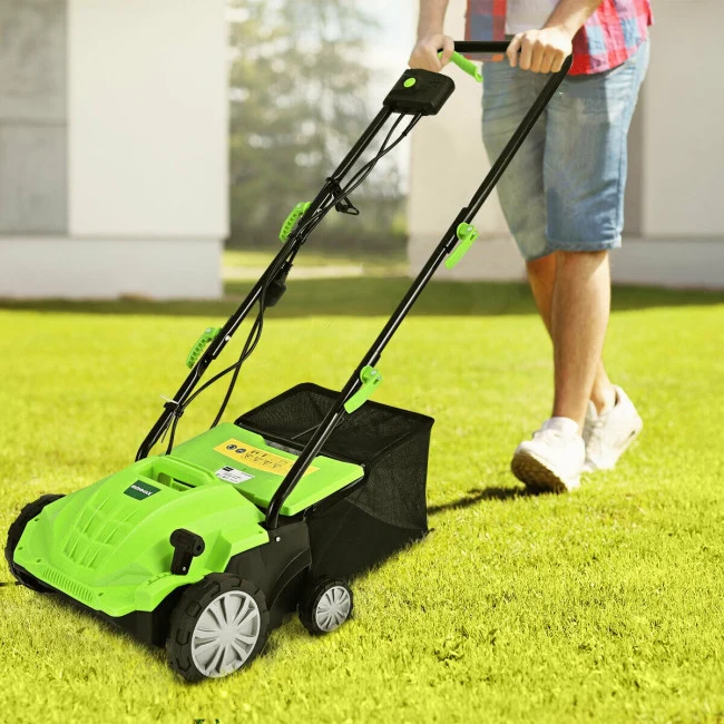 SUGIFT 13 Inch Electric Lawn Dethatcher with with 40L Collection Bag,12 Amp Corded Scarifier,Green