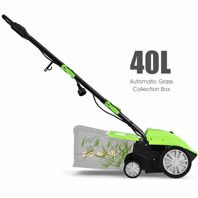 SUGIFT 13 Inch Electric Lawn Dethatcher with with 40L Collection Bag,12 Amp Corded Scarifier,Green