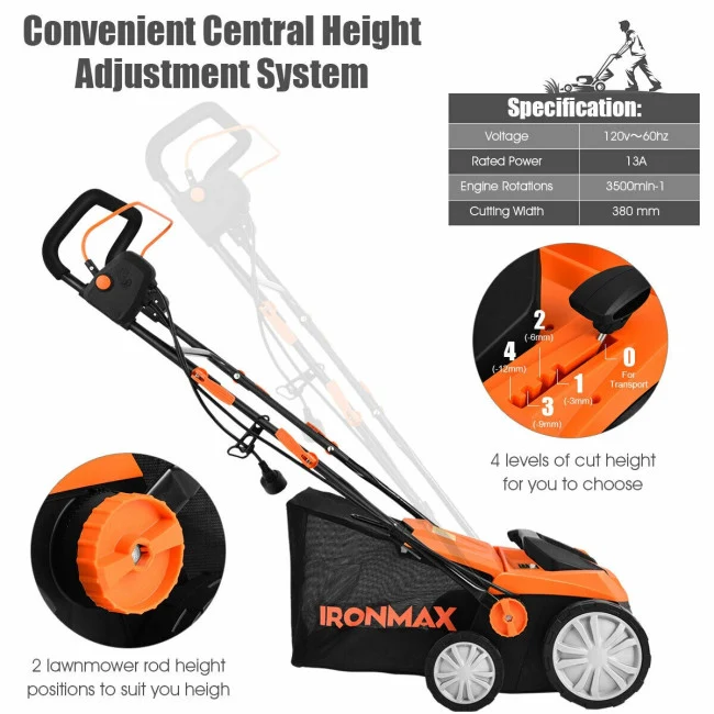 SUGIFT 15 Inch Electric Lawn Dethatcher with Dual Safety Switch,13 Amp Corded Scarifier£¬Orange