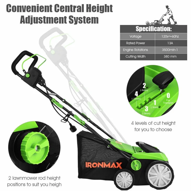 SUGIFT 15 Inch Electric Lawn Dethatcher with Dual Safety Switch,13 Amp Corded Scarifier£¬Green