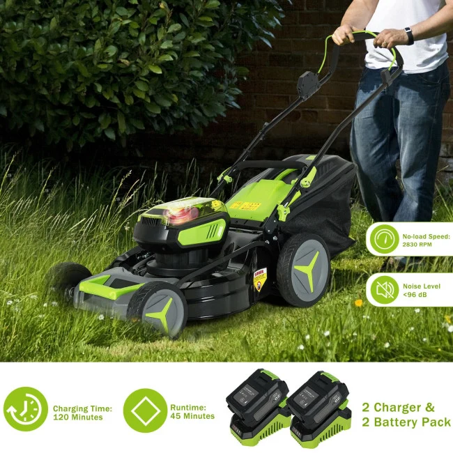 SUGIFT 18 Inch Brushless Cordless 40V Push Lawn Mower with 4.0Ah Batteries and 2 Chargers