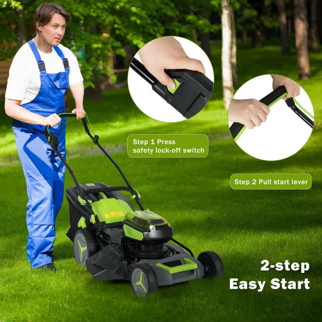 SUGIFT 18 Inch Brushless Cordless 40V Push Lawn Mower with 4.0Ah Batteries and 2 Chargers