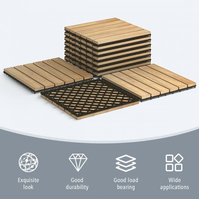 SUGIFT 10 Pcs 12 x 12 Inch Acacia Wood Interlocking Tile Flooring