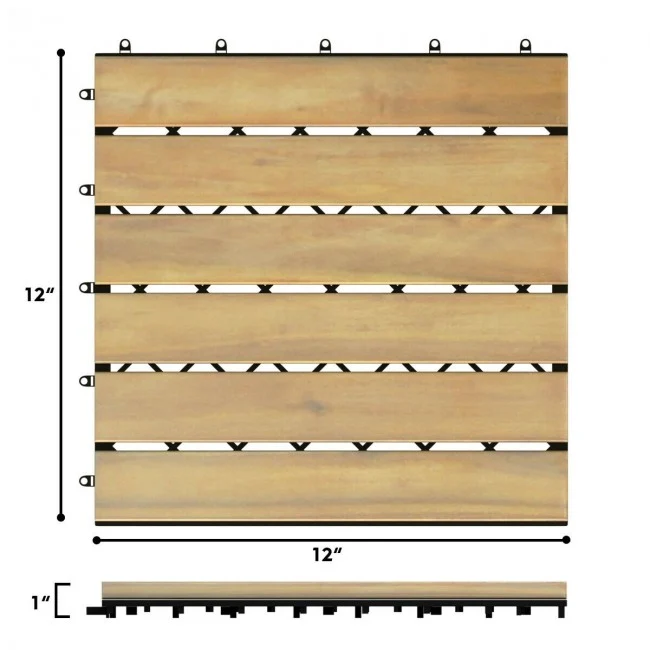 SUGIFT 10 Pcs 12 x 12 Inch Acacia Wood Interlocking Tile Flooring