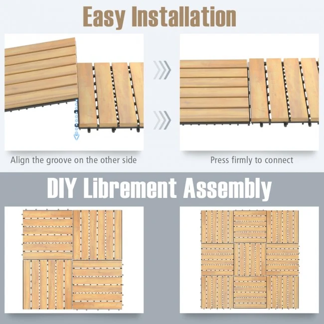SUGIFT 10 Pcs 12 x 12 Inch Acacia Wood Interlocking Tile Flooring