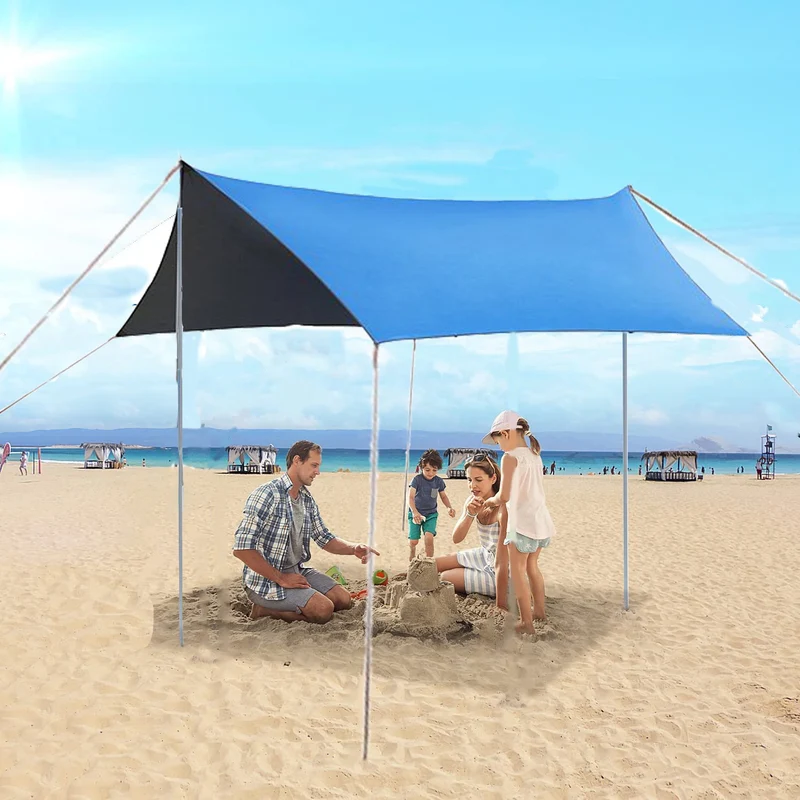SUGIFT Beach Tent Canopy Sun Shade UPF50+, Easy Family Tent Sun Shelter Portable Sunshade (10' x 10')Blue