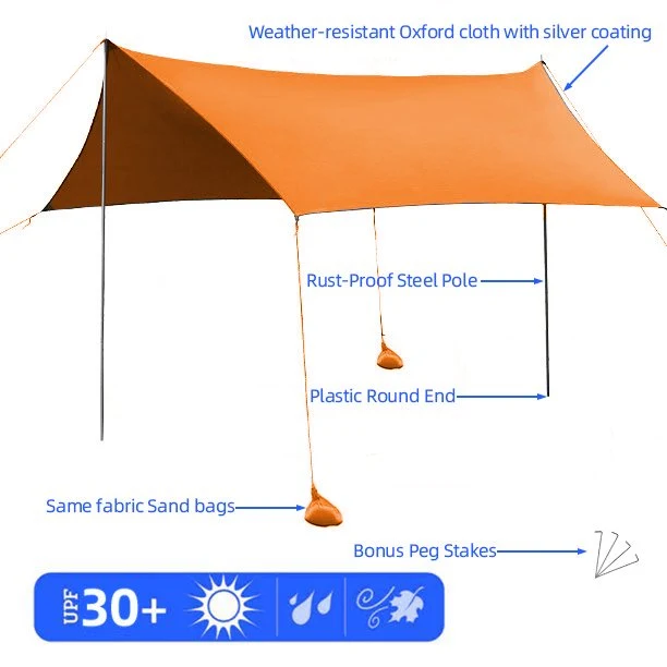 SUGIFT Beach Tent Canopy Sun Shade UPF50+, Easy Family Tent Sun Shelter Portable Sunshade (10' x 10')Orange