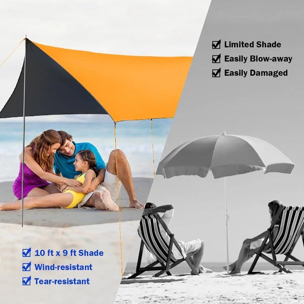 SUGIFT Beach Tent Canopy Sun Shade UPF50+, Easy Family Tent Sun Shelter Portable Sunshade (10' x 10')Orange