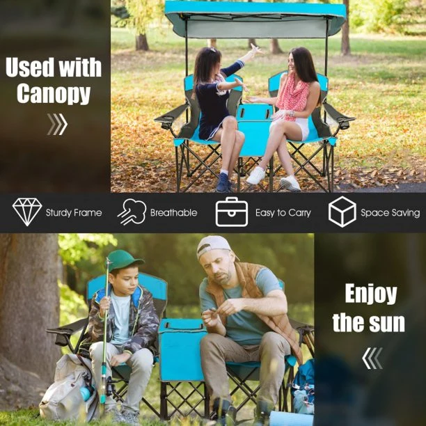 Portable Folding Camping Canopy Chairs 2 Seat Chair with Cup Holder and Tent