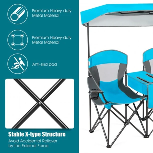 Portable Folding Camping Canopy Chairs 2 Seat Chair with Cup Holder and Tent