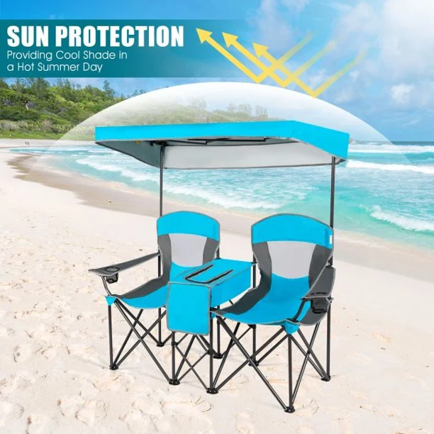 Portable Folding Camping Canopy Chairs 2 Seat Chair with Cup Holder and Tent