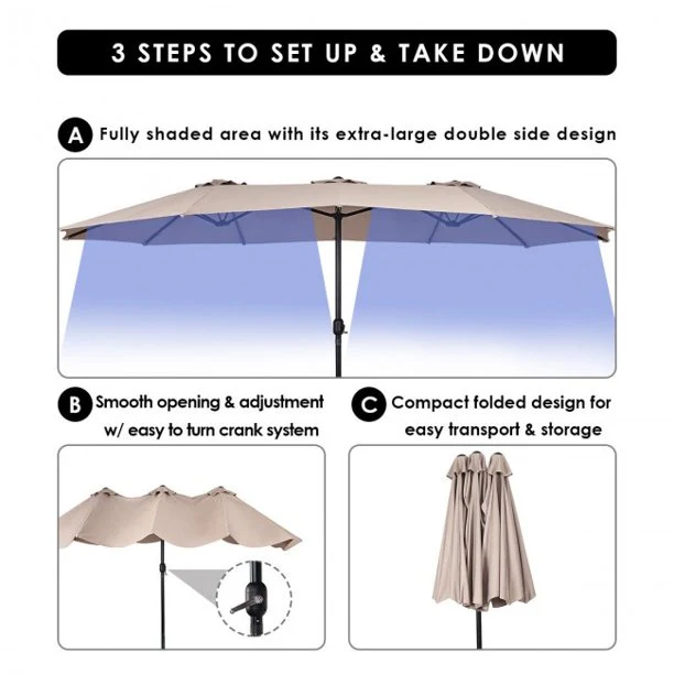15 ft Folding Umbrella Outdoor Patio Umbrella with Crank without Base