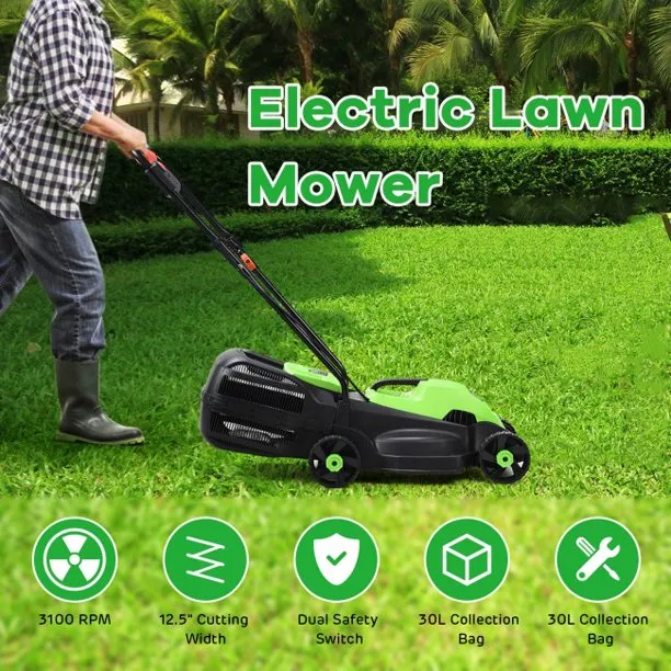 14 Inch Electric Mower Push Lawn Corded Mower with Grass Bag