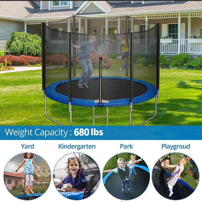 SUGIFT 10ft Trampoline with Safe Enclosure Net, 680 lbs Capacity for 3-4 Kids, Blue