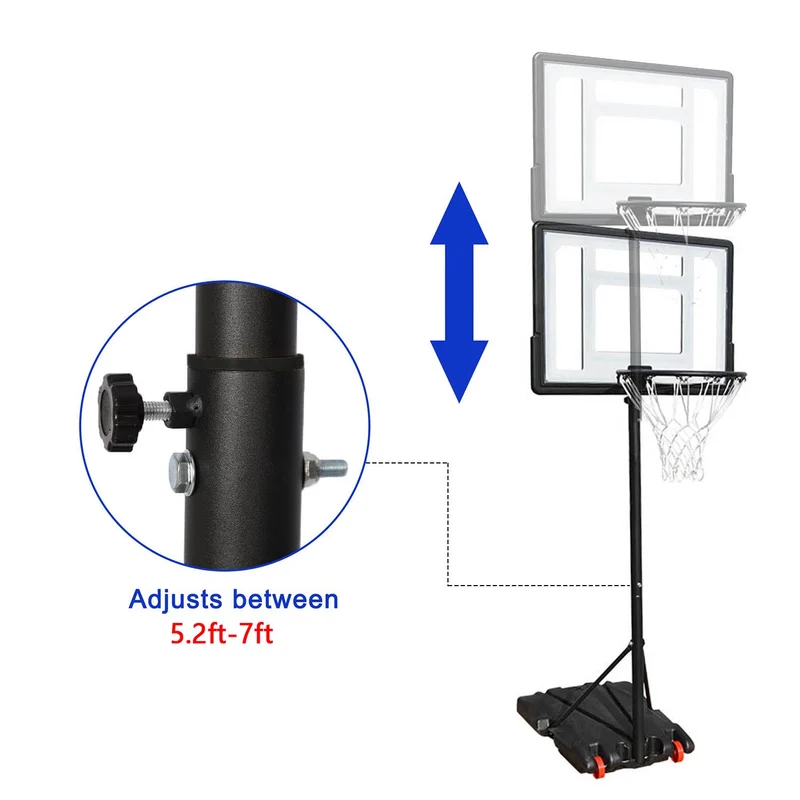 SUGIFT Portable Basketball Hoop for Kids and Family - Indoor Outdoor Basketball Goal System Height Adjustable 5.2ft to 7ft, 32in Backboard Basketball Stand with Wheels