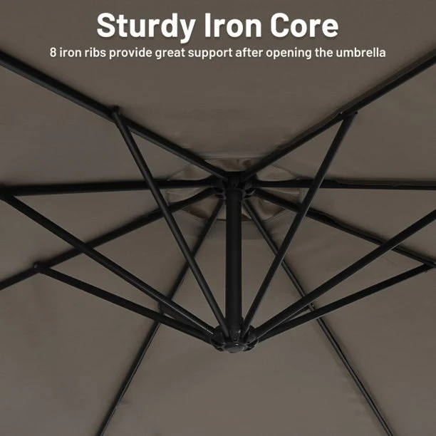 10 Feet Offset Umbrella Outdoor Umbrella with 8 Ribs Cantilever and Cross Base Tilt Adjustment