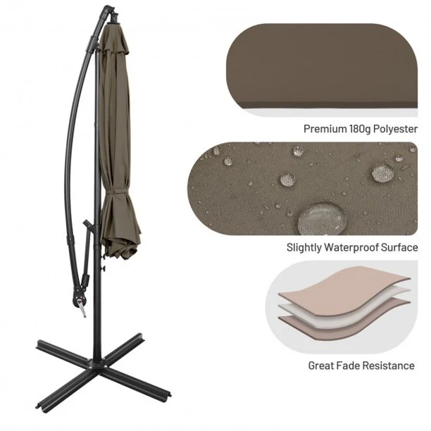 10 Feet Offset Umbrella Outdoor Umbrella with 8 Ribs Cantilever and Cross Base Tilt Adjustment
