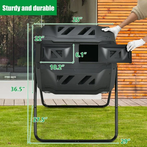 43 Gallon Composting Tumbler Compost Bin with Dual Rotating Chamber