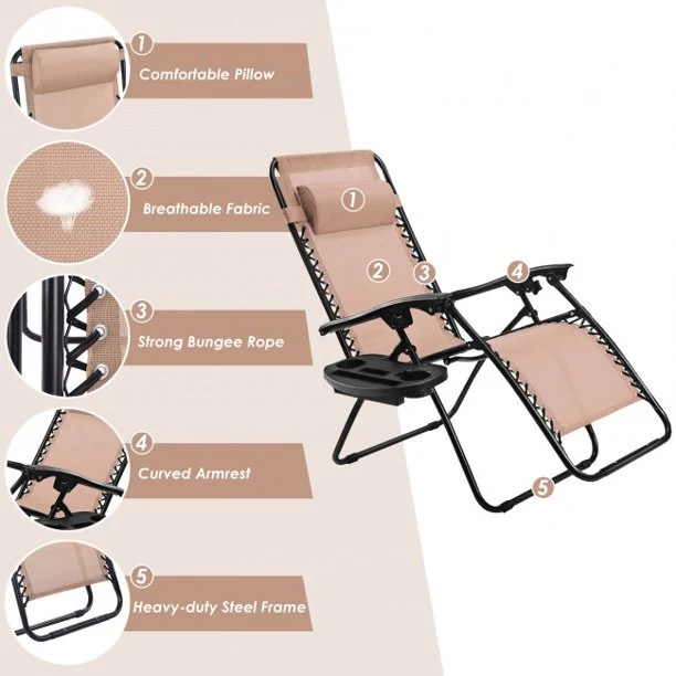 SUGIFT Folding Lounge Chair Outdoor Folding Zero Gravity Reclining Lounge Chair