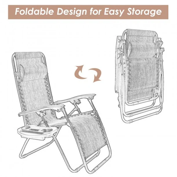 SUGIFT Folding Lounge Chair Outdoor Folding Zero Gravity Reclining Lounge Chair