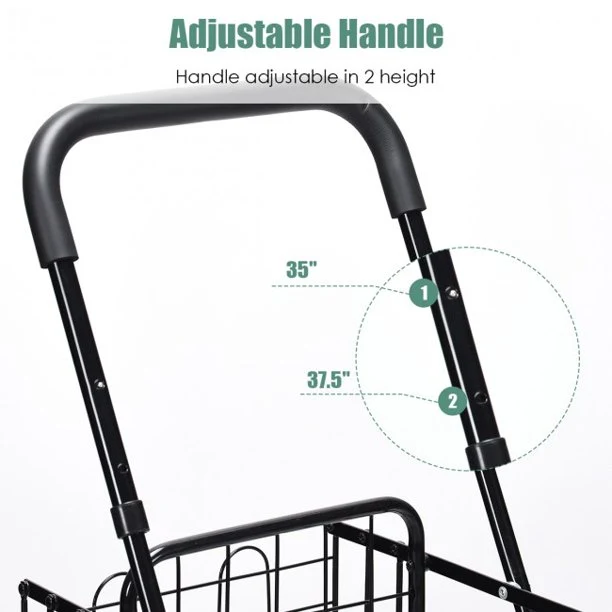 SUGIFT Shopping Cart Folding Shopping Basket Rolling Trolley with Adjustable Handle