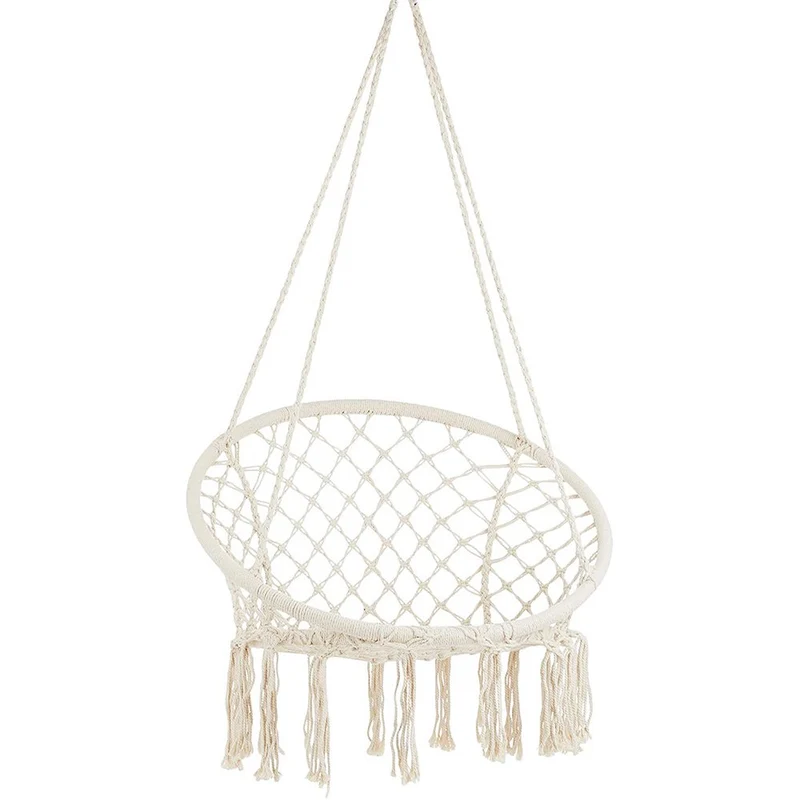 SUGIFT Handwoven Cotton Macrame Hammock Hanging Chair Swing chair for Indoor & Outdoor Use Backrest - Beige