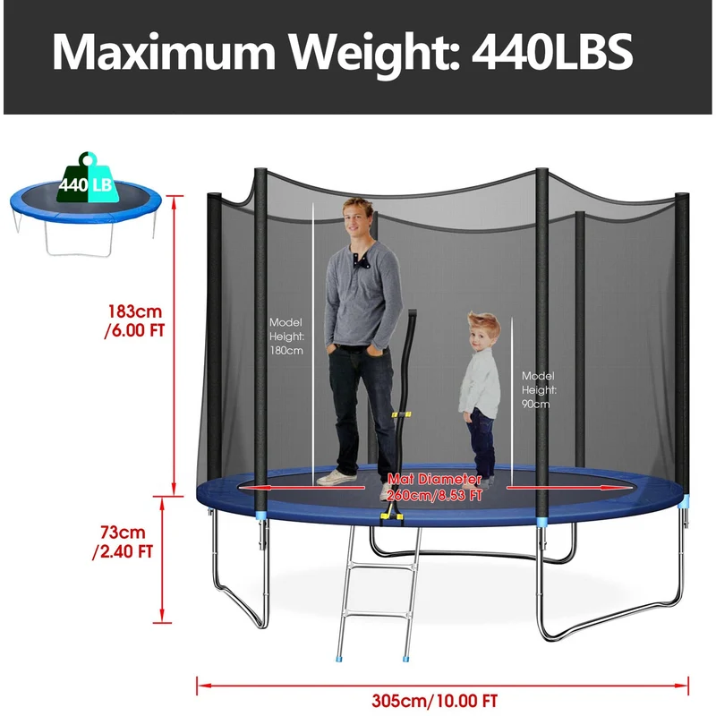 SUGIFT 10ft Trampoline for Kids and Adults with Safety Enclosure Net Jumping Mat, Safety Pad, Hold Up to 680LBS