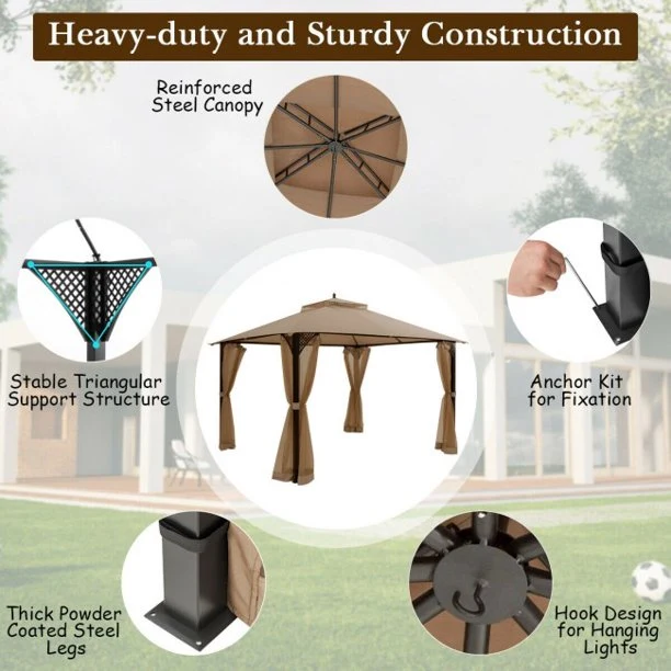 SUGIFT Patio Gazebo 12 x 10 Feet Outdoor Double Top