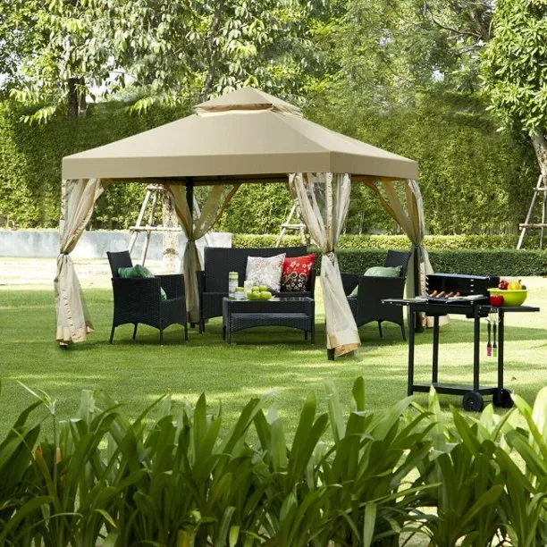 SUGIFT Patio Shelter Structure Shelter Gazebo Canopy 2-Tier 10 Feet x 10 Feet Screw-free