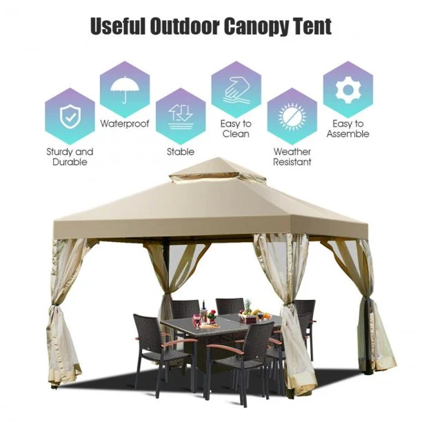 SUGIFT Patio Shelter Structure Shelter Gazebo Canopy 2-Tier 10 Feet x 10 Feet Screw-free
