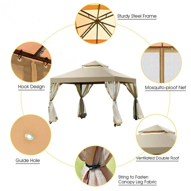SUGIFT Patio Shelter Structure Shelter Gazebo Canopy 2-Tier 10 Feet x 10 Feet Screw-free