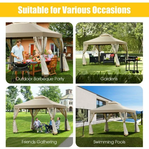 SUGIFT Patio Shelter Structure Shelter Gazebo Canopy 2-Tier 10 Feet x 10 Feet Screw-free