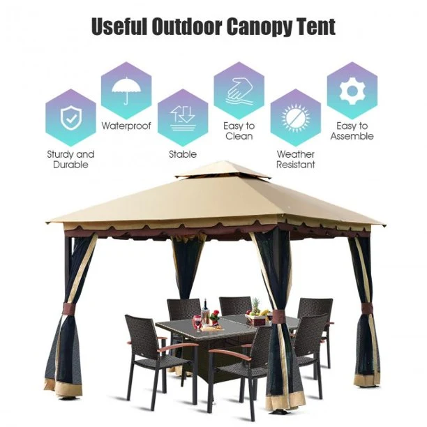 SUGIFT 2-Tier Patio Shelter 10 x 10 Feet Gazebo Canopy Awning