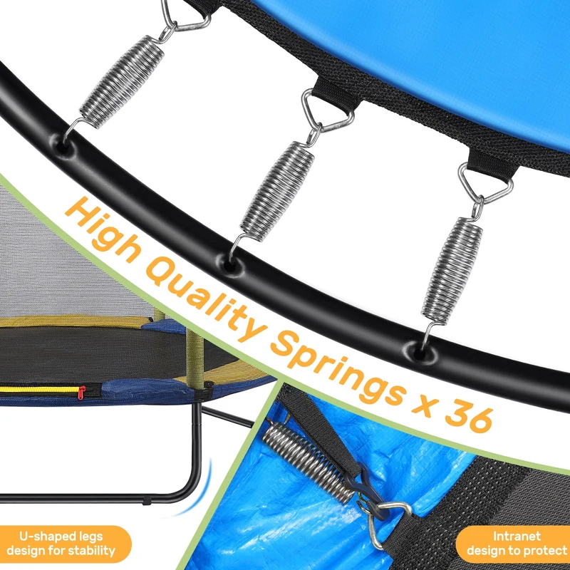 SUGIFT 60'' Kids Trampoline with Safety Net, Basketball Hoop & Dartboard, Indoor Outdoor Toddler Trampoline for Ages 1-8