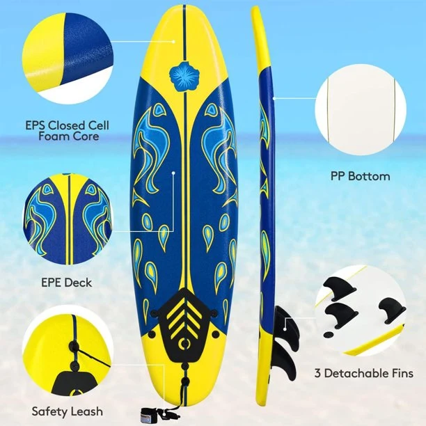 SUGIFT 6 ft Surfboard with Removable Fins Beginner Board for Adults and Kids