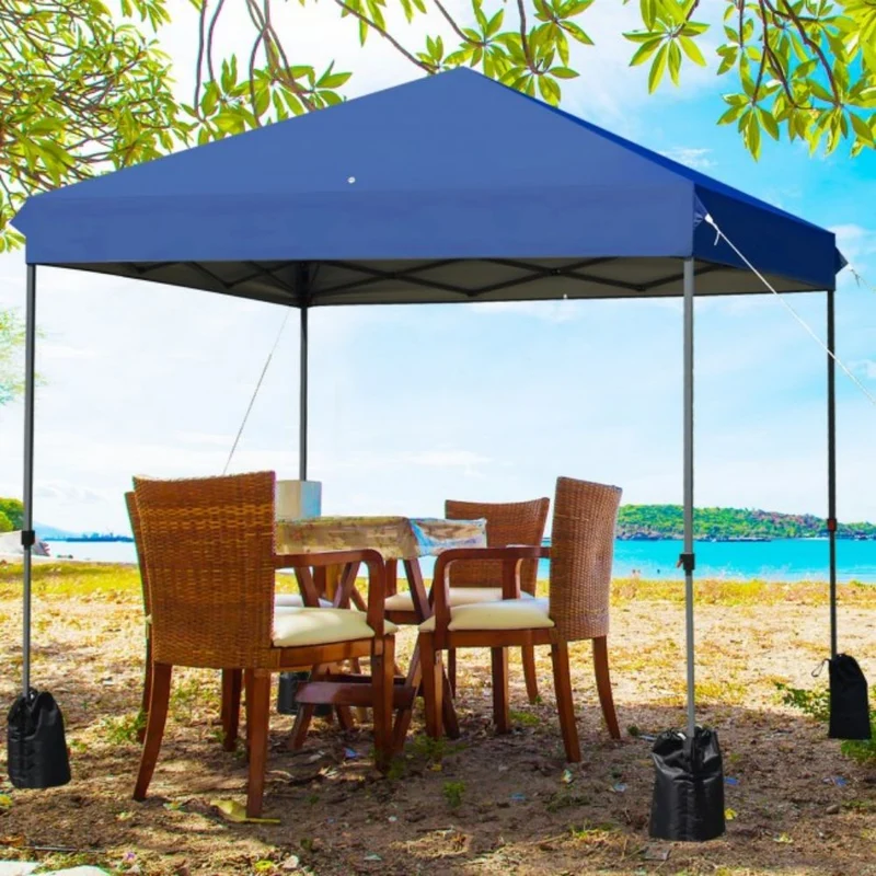 8 ft. x 8 ft. Blue Outdoor Pop-Up Canopy with Roller Bag and Sand Bags