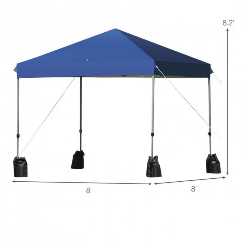 8 ft. x 8 ft. Blue Outdoor Pop-Up Canopy with Roller Bag and Sand Bags