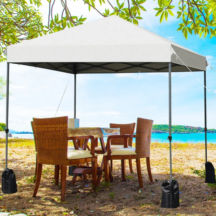 8 ft. x 8 ft. White Outdoor Pop-Up Canopy with Roller Bag and Sand Bags