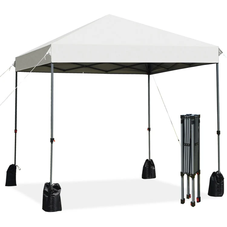 8 ft. x 8 ft. White Outdoor Pop-Up Canopy with Roller Bag and Sand Bags