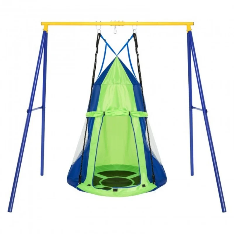 Outdoor 2-in-1 Kids Green Hanging Chair Detachable Sling Patio Swing Tent