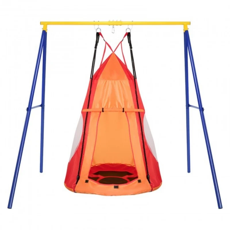 Outdoor 2-in-1 Kids Orange Hanging Chair Detachable Sling Patio Swing Tent