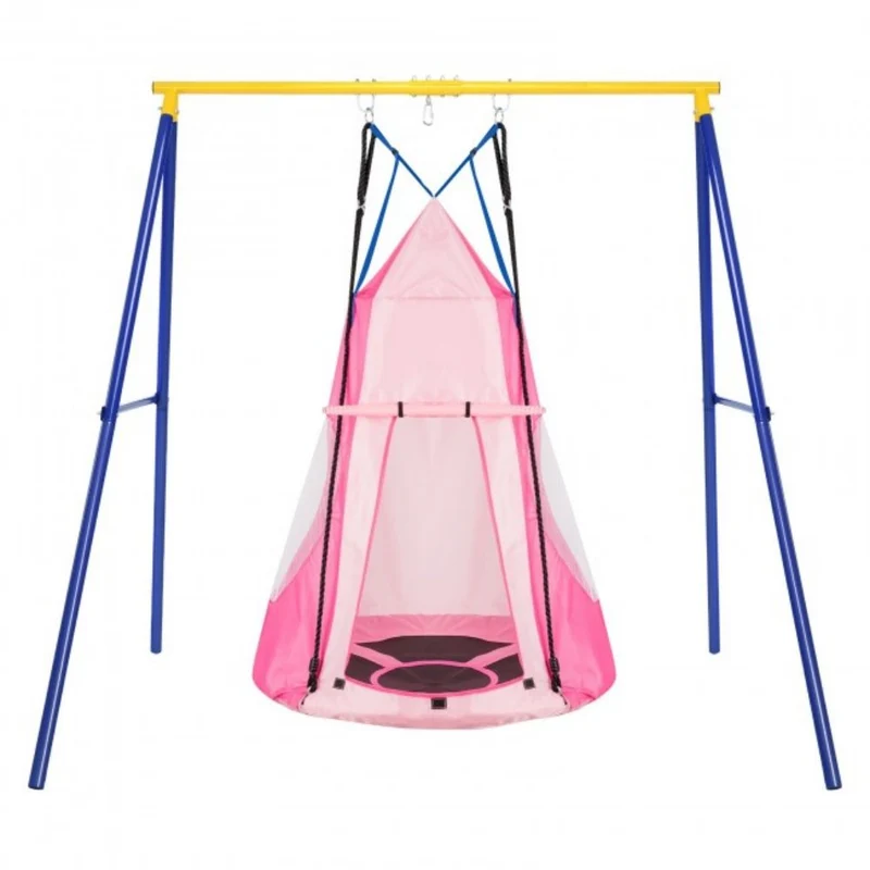 Outdoor 2-in-1 Kids Pink Hanging Chair Detachable Sling Patio Swing Tent