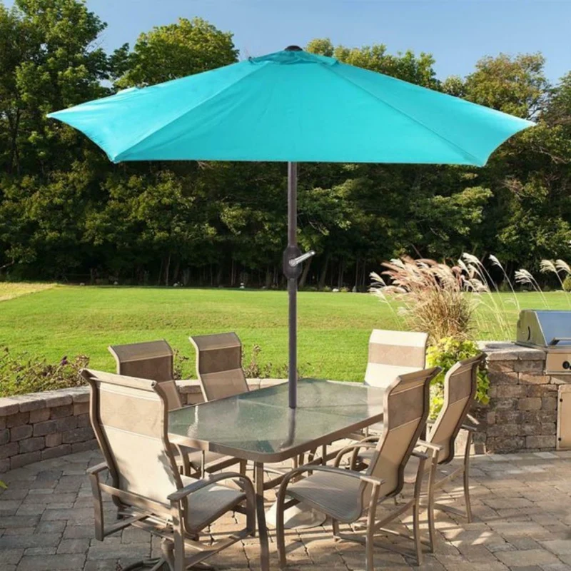 7.5 ft. Metal Outdoor Market Crank and Tilt Patio Umbrella in Turquoise