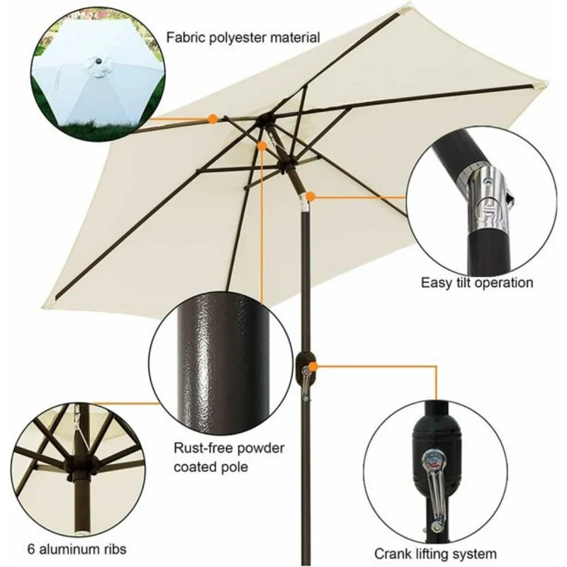 7.5 ft. Metal Outdoor Market Crank and Tilt Patio Umbrella in Cream