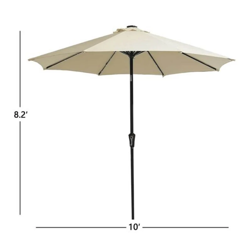 10 ft. Metal Market Solar Tilt Patio Umbrella with Crank and LED Lights in Cream