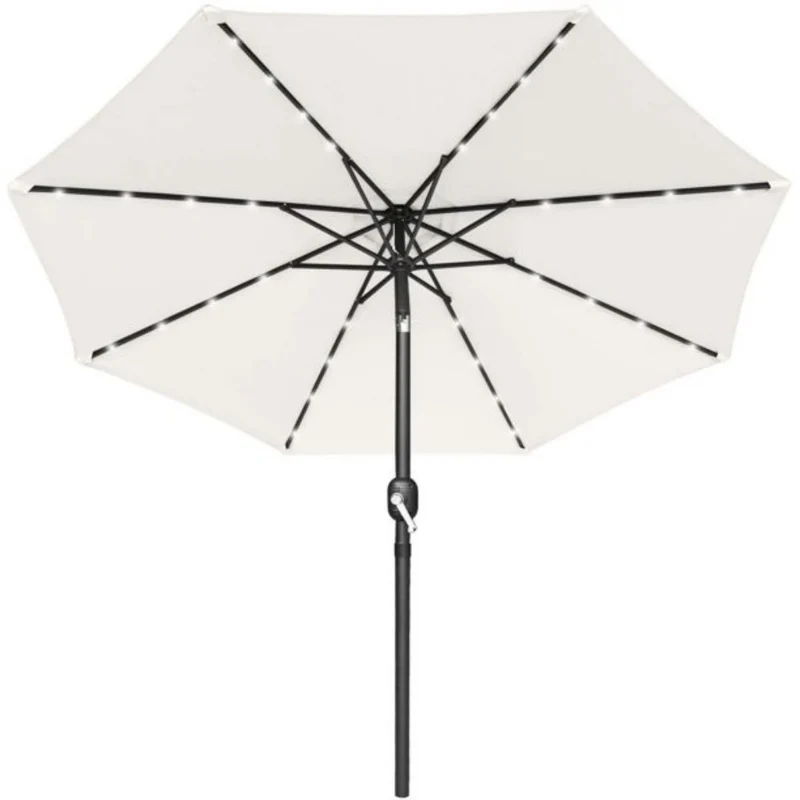10 ft. Metal Market Solar Tilt Patio Umbrella with Crank and LED Lights in Cream