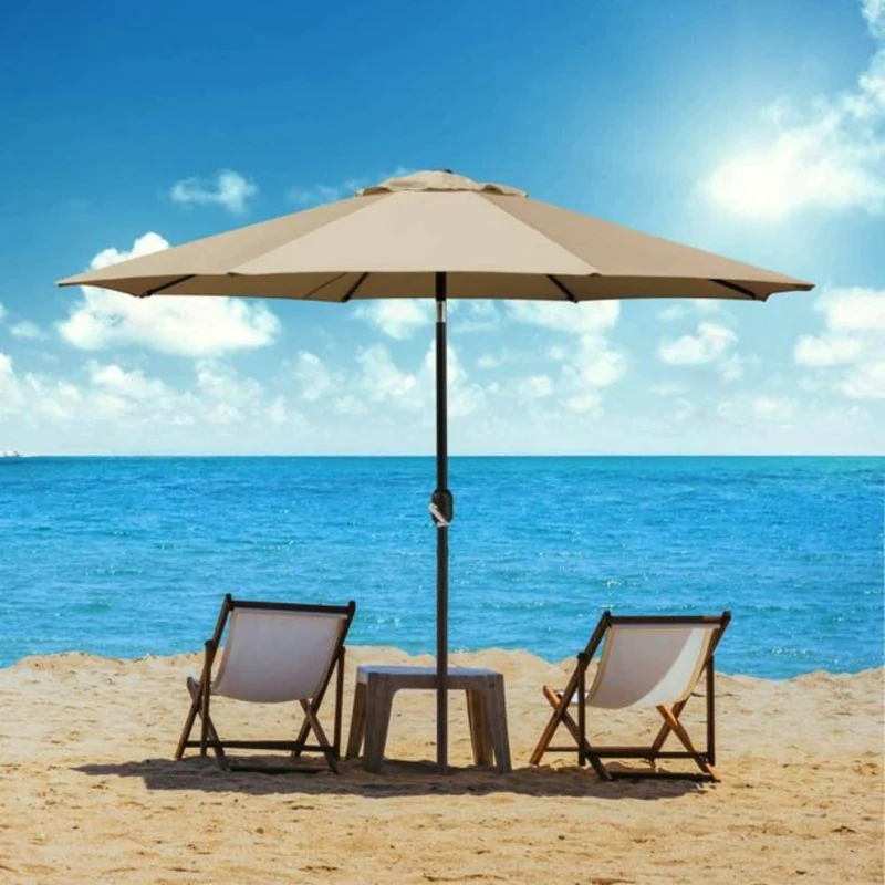 9 ft. Metal Outdoor Market Crank and Tilt Patio Umbrella in Beige