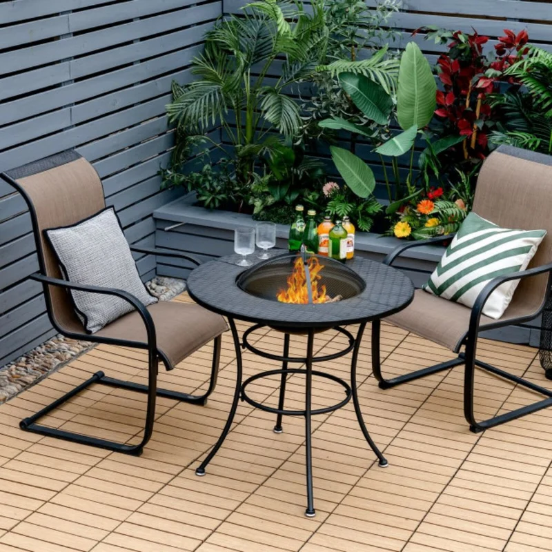 31.5 in. Outdoor Steel Fire Pit Dining Table with Cooking BBQ Grate